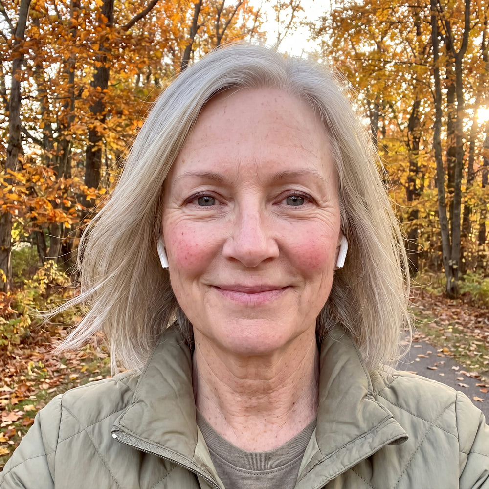 Morning walk selfie on a fall path
